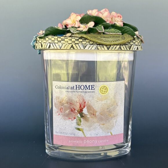 Other - onial Candle Peony Floral Lid Glass Jar Candle Container USA